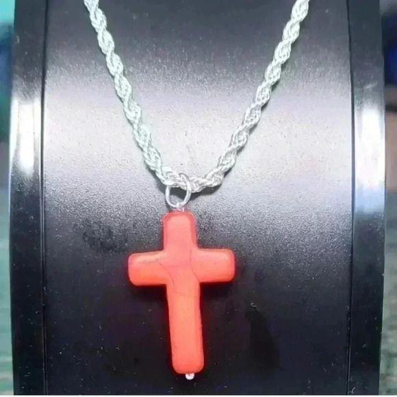 Howlite Turquoise Cross Necklace - Picture 1 of 4